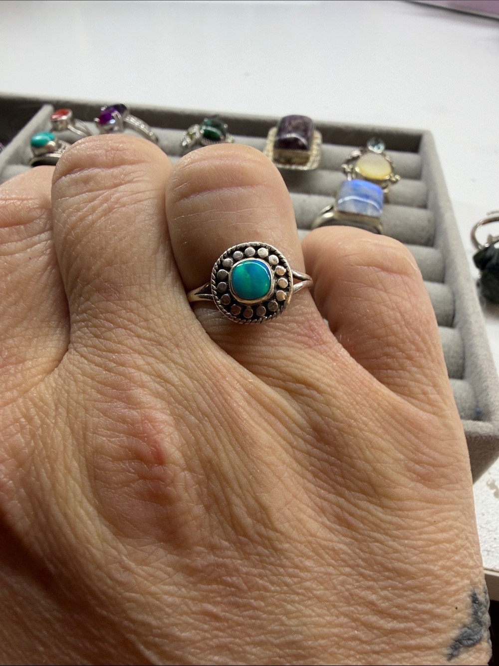 Sterling Silver Blue-Green Opal Cabochon Ring - Picture 5 of 5